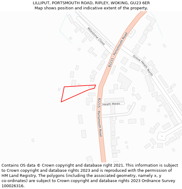LILLIPUT, PORTSMOUTH ROAD, RIPLEY, WOKING, GU23 6ER: Location map and indicative extent of plot