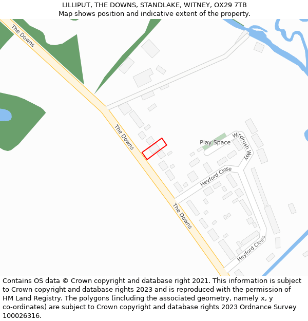 LILLIPUT, THE DOWNS, STANDLAKE, WITNEY, OX29 7TB: Location map and indicative extent of plot