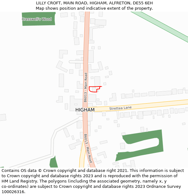 LILLY CROFT, MAIN ROAD, HIGHAM, ALFRETON, DE55 6EH: Location map and indicative extent of plot