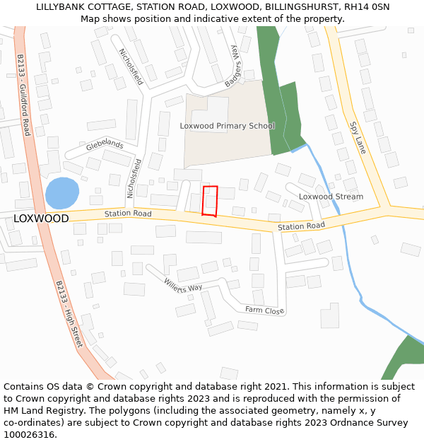 LILLYBANK COTTAGE, STATION ROAD, LOXWOOD, BILLINGSHURST, RH14 0SN: Location map and indicative extent of plot