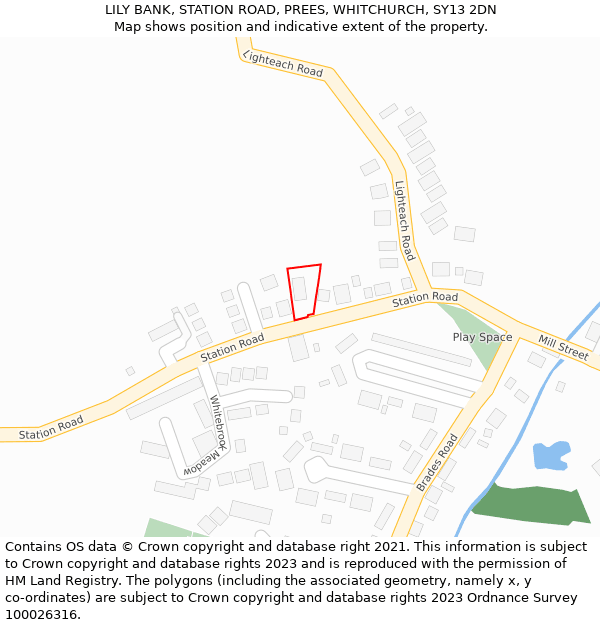 LILY BANK, STATION ROAD, PREES, WHITCHURCH, SY13 2DN: Location map and indicative extent of plot