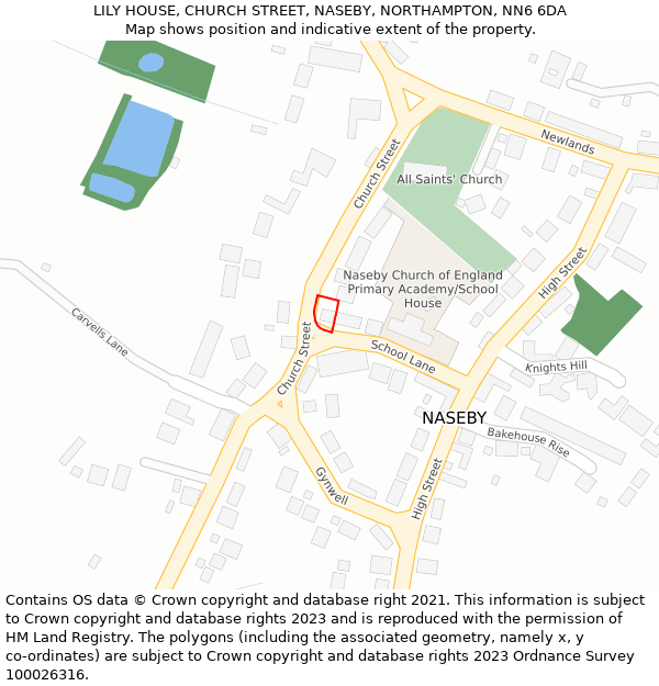LILY HOUSE, CHURCH STREET, NASEBY, NORTHAMPTON, NN6 6DA: Location map and indicative extent of plot