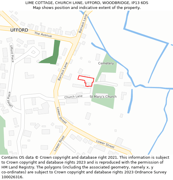 LIME COTTAGE, CHURCH LANE, UFFORD, WOODBRIDGE, IP13 6DS: Location map and indicative extent of plot