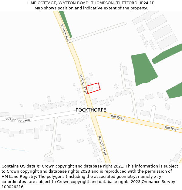 LIME COTTAGE, WATTON ROAD, THOMPSON, THETFORD, IP24 1PJ: Location map and indicative extent of plot