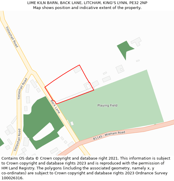 LIME KILN BARN, BACK LANE, LITCHAM, KING'S LYNN, PE32 2NP: Location map and indicative extent of plot