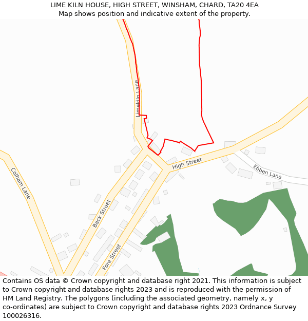 LIME KILN HOUSE, HIGH STREET, WINSHAM, CHARD, TA20 4EA: Location map and indicative extent of plot