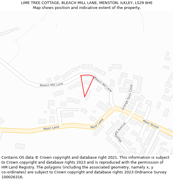 LIME TREE COTTAGE, BLEACH MILL LANE, MENSTON, ILKLEY, LS29 6HE: Location map and indicative extent of plot