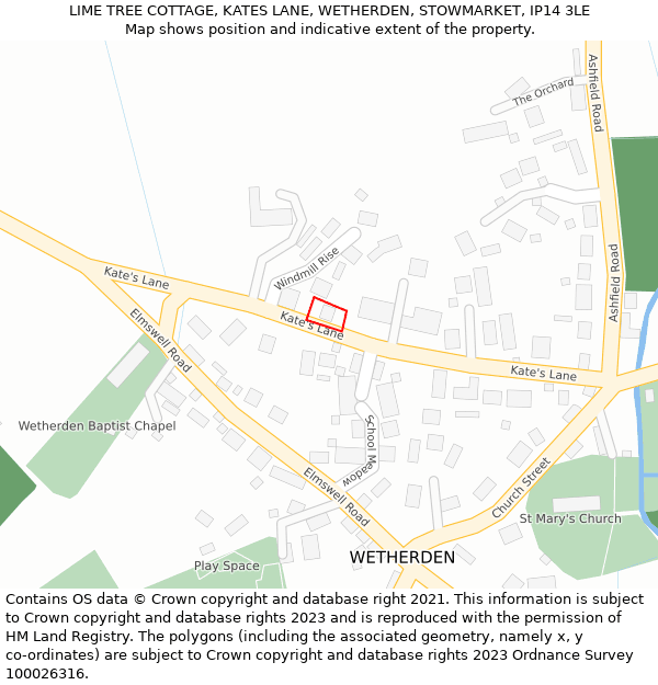LIME TREE COTTAGE, KATES LANE, WETHERDEN, STOWMARKET, IP14 3LE: Location map and indicative extent of plot