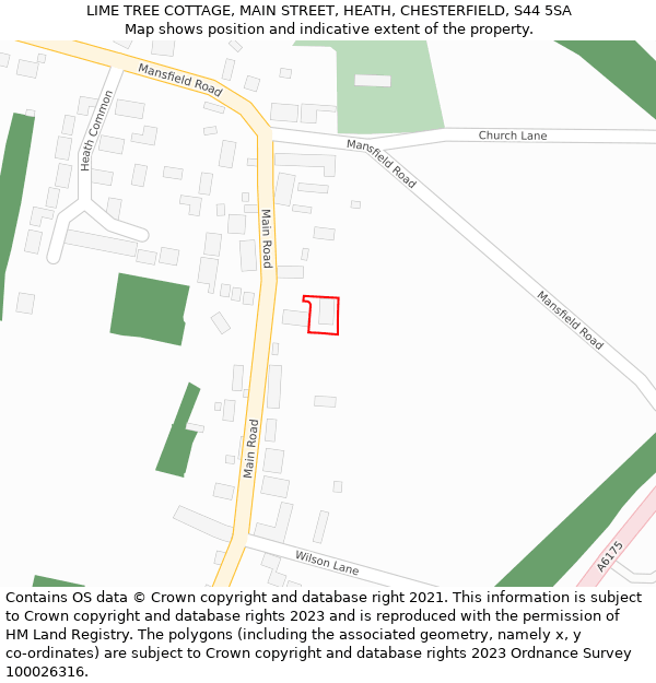 LIME TREE COTTAGE, MAIN STREET, HEATH, CHESTERFIELD, S44 5SA: Location map and indicative extent of plot