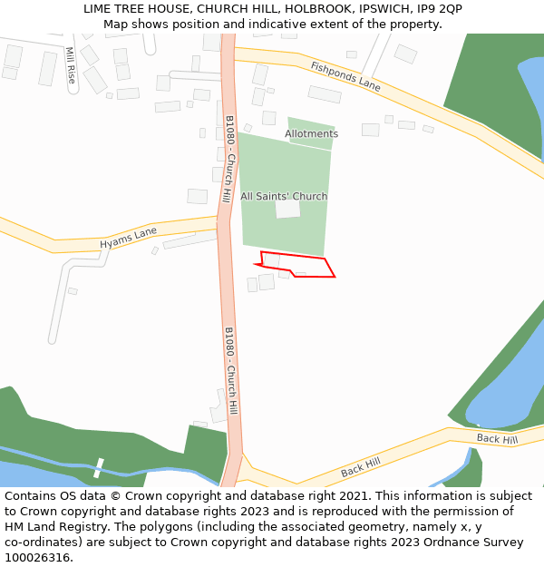 LIME TREE HOUSE, CHURCH HILL, HOLBROOK, IPSWICH, IP9 2QP: Location map and indicative extent of plot