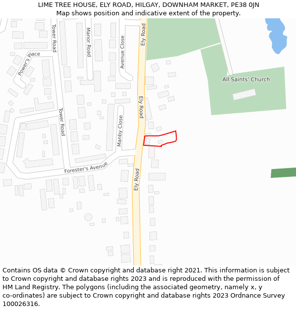 LIME TREE HOUSE, ELY ROAD, HILGAY, DOWNHAM MARKET, PE38 0JN: Location map and indicative extent of plot