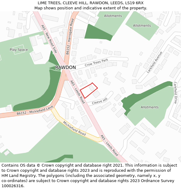 LIME TREES, CLEEVE HILL, RAWDON, LEEDS, LS19 6RX: Location map and indicative extent of plot