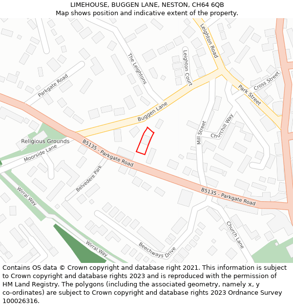 LIMEHOUSE, BUGGEN LANE, NESTON, CH64 6QB: Location map and indicative extent of plot