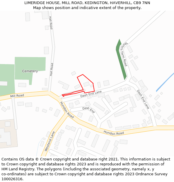 LIMERIDGE HOUSE, MILL ROAD, KEDINGTON, HAVERHILL, CB9 7NN: Location map and indicative extent of plot