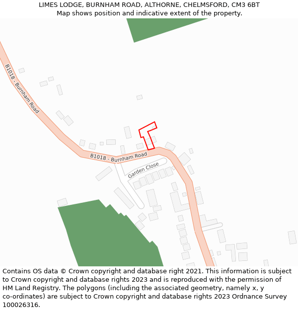 LIMES LODGE, BURNHAM ROAD, ALTHORNE, CHELMSFORD, CM3 6BT: Location map and indicative extent of plot