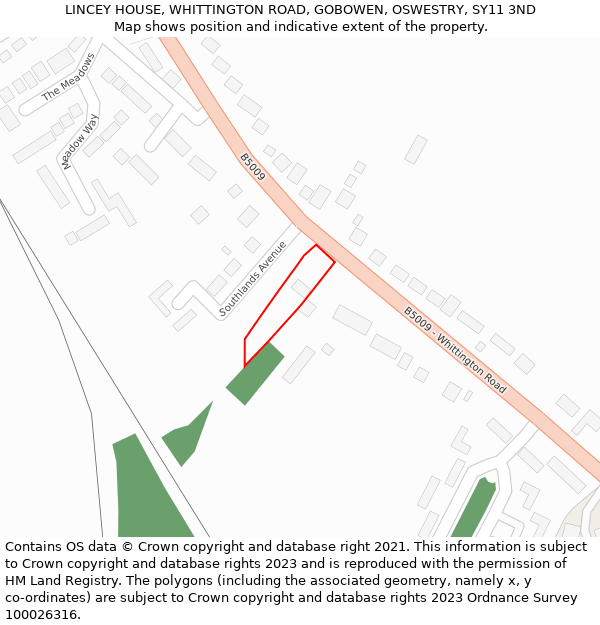 LINCEY HOUSE, WHITTINGTON ROAD, GOBOWEN, OSWESTRY, SY11 3ND: Location map and indicative extent of plot