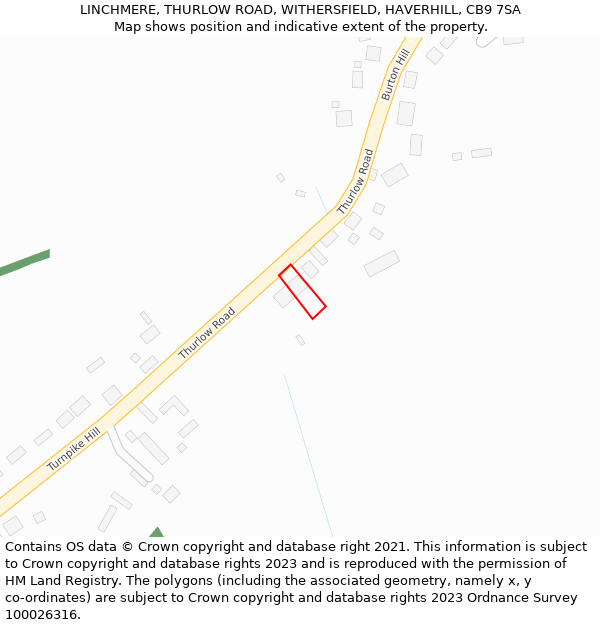 LINCHMERE, THURLOW ROAD, WITHERSFIELD, HAVERHILL, CB9 7SA: Location map and indicative extent of plot