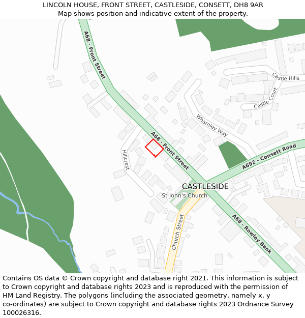LINCOLN HOUSE, FRONT STREET, CASTLESIDE, CONSETT, DH8 9AR: Location map and indicative extent of plot