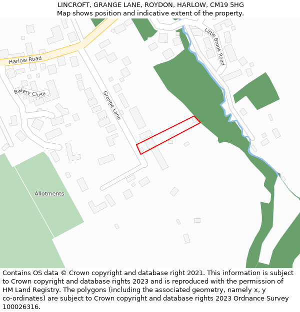 LINCROFT, GRANGE LANE, ROYDON, HARLOW, CM19 5HG: Location map and indicative extent of plot