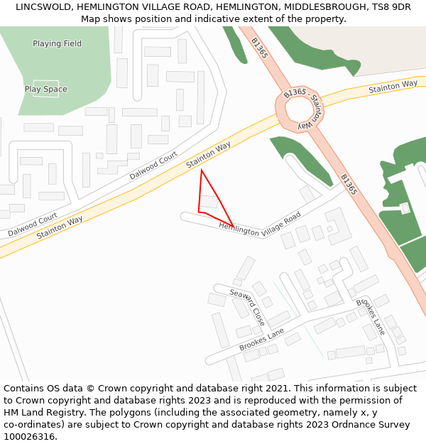 LINCSWOLD, HEMLINGTON VILLAGE ROAD, HEMLINGTON, MIDDLESBROUGH, TS8 9DR: Location map and indicative extent of plot