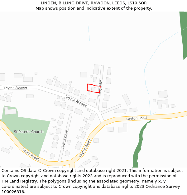 LINDEN, BILLING DRIVE, RAWDON, LEEDS, LS19 6QR: Location map and indicative extent of plot