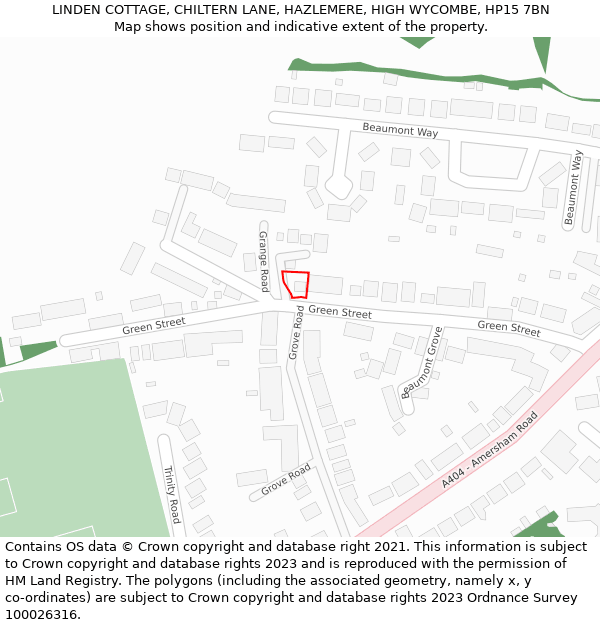 LINDEN COTTAGE, CHILTERN LANE, HAZLEMERE, HIGH WYCOMBE, HP15 7BN: Location map and indicative extent of plot