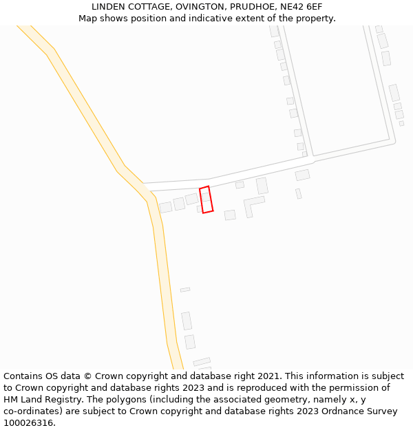 LINDEN COTTAGE, OVINGTON, PRUDHOE, NE42 6EF: Location map and indicative extent of plot