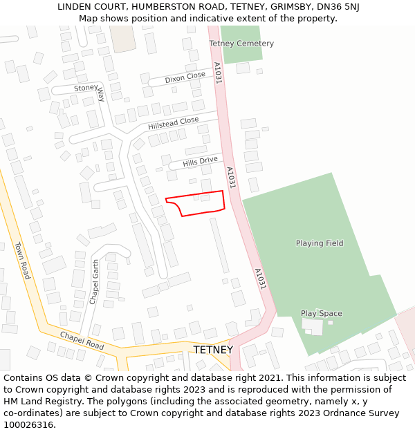 LINDEN COURT, HUMBERSTON ROAD, TETNEY, GRIMSBY, DN36 5NJ: Location map and indicative extent of plot