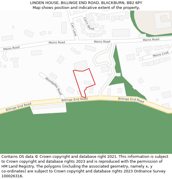 LINDEN HOUSE, BILLINGE END ROAD, BLACKBURN, BB2 6PY: Location map and indicative extent of plot