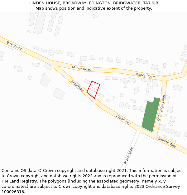 LINDEN HOUSE, BROADWAY, EDINGTON, BRIDGWATER, TA7 9JB: Location map and indicative extent of plot