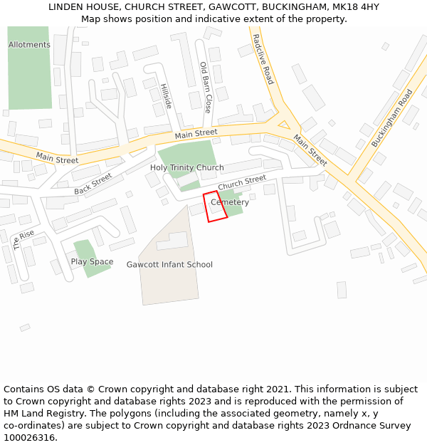 LINDEN HOUSE, CHURCH STREET, GAWCOTT, BUCKINGHAM, MK18 4HY: Location map and indicative extent of plot