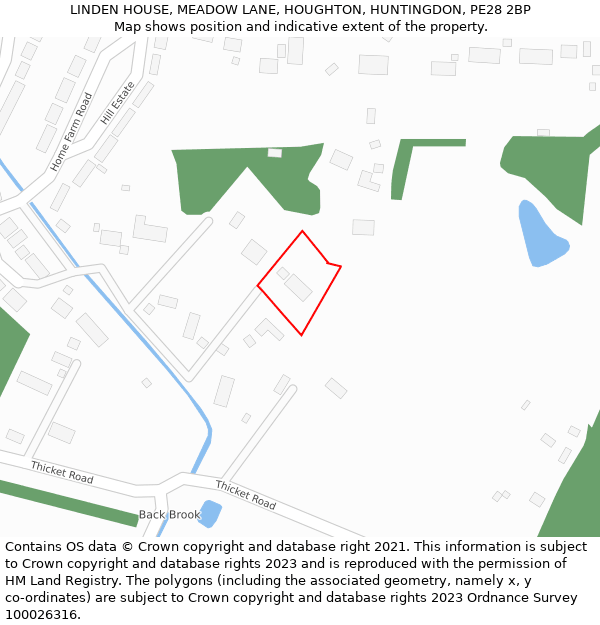 LINDEN HOUSE, MEADOW LANE, HOUGHTON, HUNTINGDON, PE28 2BP: Location map and indicative extent of plot