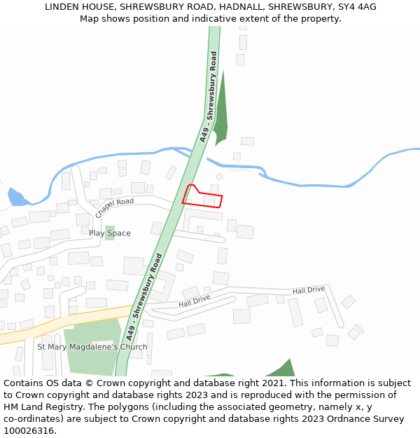 LINDEN HOUSE, SHREWSBURY ROAD, HADNALL, SHREWSBURY, SY4 4AG: Location map and indicative extent of plot