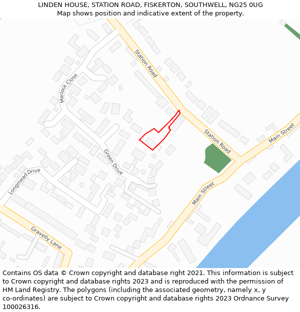 LINDEN HOUSE, STATION ROAD, FISKERTON, SOUTHWELL, NG25 0UG: Location map and indicative extent of plot