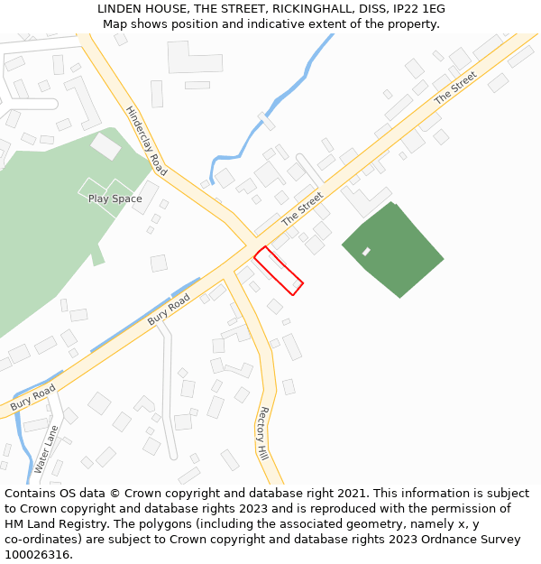 LINDEN HOUSE, THE STREET, RICKINGHALL, DISS, IP22 1EG: Location map and indicative extent of plot