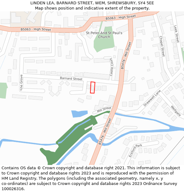 LINDEN LEA, BARNARD STREET, WEM, SHREWSBURY, SY4 5EE: Location map and indicative extent of plot
