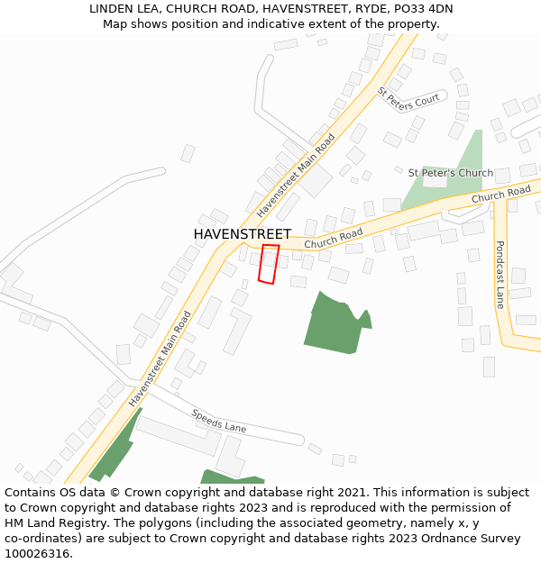 LINDEN LEA, CHURCH ROAD, HAVENSTREET, RYDE, PO33 4DN: Location map and indicative extent of plot