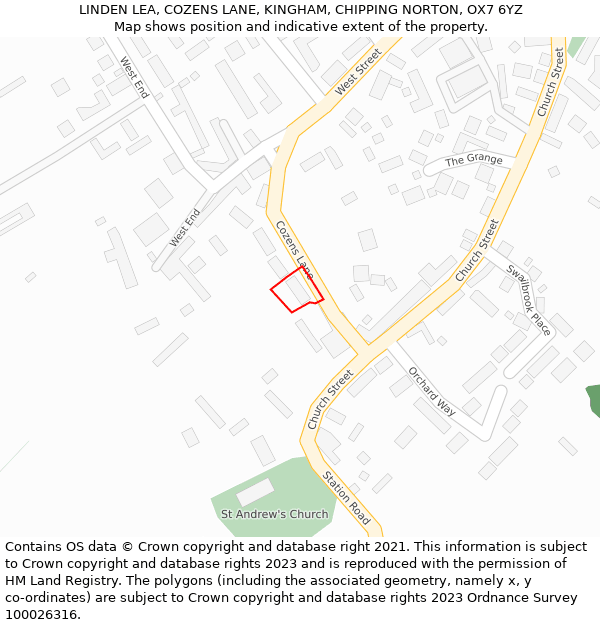 LINDEN LEA, COZENS LANE, KINGHAM, CHIPPING NORTON, OX7 6YZ: Location map and indicative extent of plot