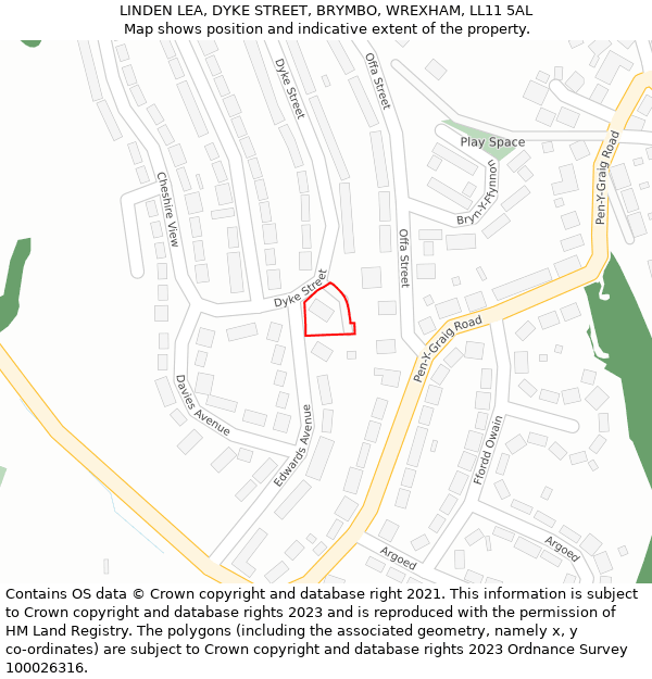 LINDEN LEA, DYKE STREET, BRYMBO, WREXHAM, LL11 5AL: Location map and indicative extent of plot