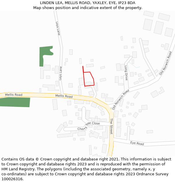 LINDEN LEA, MELLIS ROAD, YAXLEY, EYE, IP23 8DA: Location map and indicative extent of plot