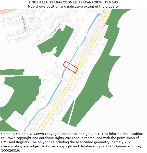 LINDEN LEA, PERRANCOOMBE, PERRANPORTH, TR6 0HX: Location map and indicative extent of plot