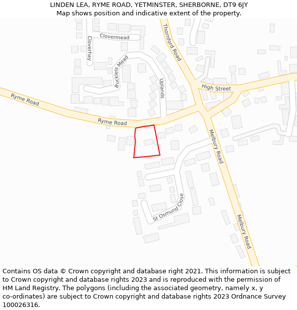 LINDEN LEA, RYME ROAD, YETMINSTER, SHERBORNE, DT9 6JY: Location map and indicative extent of plot