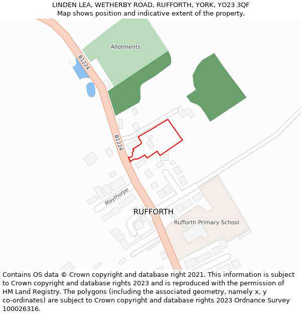 LINDEN LEA, WETHERBY ROAD, RUFFORTH, YORK, YO23 3QF: Location map and indicative extent of plot