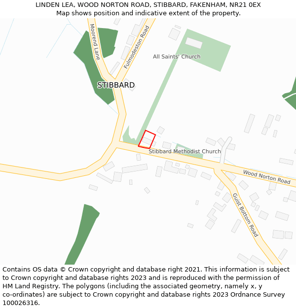 LINDEN LEA, WOOD NORTON ROAD, STIBBARD, FAKENHAM, NR21 0EX: Location map and indicative extent of plot