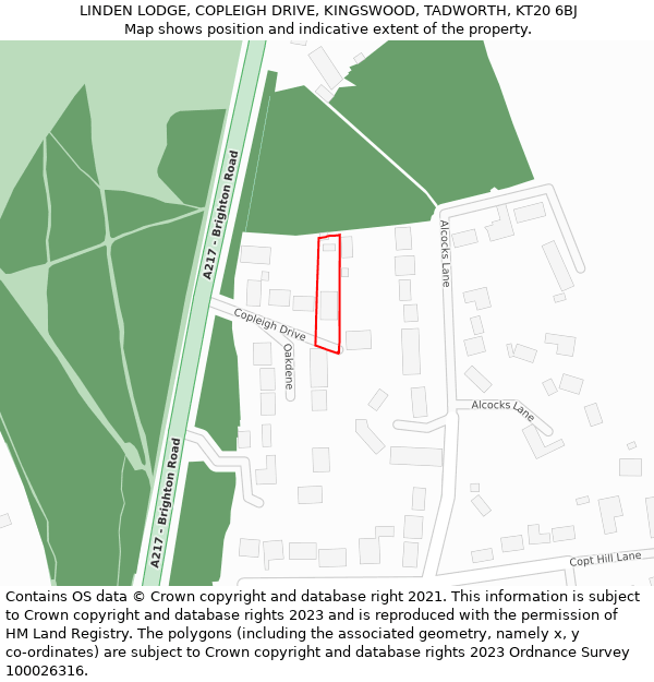 LINDEN LODGE, COPLEIGH DRIVE, KINGSWOOD, TADWORTH, KT20 6BJ: Location map and indicative extent of plot