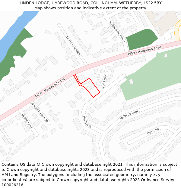 LINDEN LODGE, HAREWOOD ROAD, COLLINGHAM, WETHERBY, LS22 5BY: Location map and indicative extent of plot