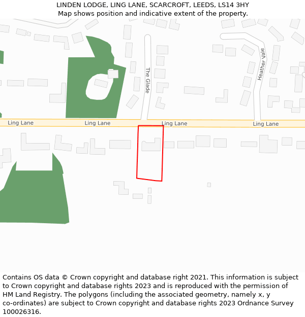LINDEN LODGE, LING LANE, SCARCROFT, LEEDS, LS14 3HY: Location map and indicative extent of plot