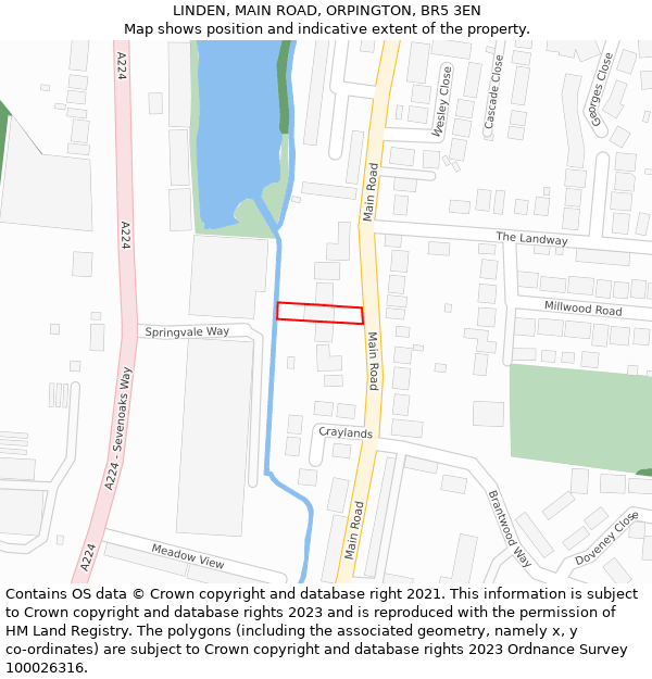 LINDEN, MAIN ROAD, ORPINGTON, BR5 3EN: Location map and indicative extent of plot