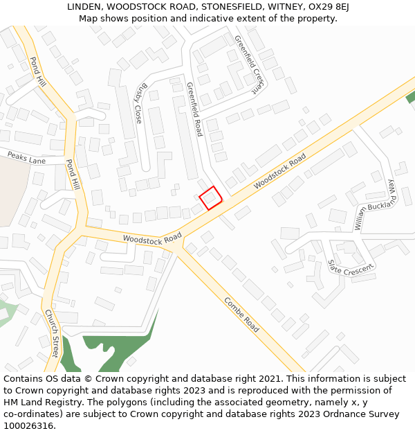 LINDEN, WOODSTOCK ROAD, STONESFIELD, WITNEY, OX29 8EJ: Location map and indicative extent of plot