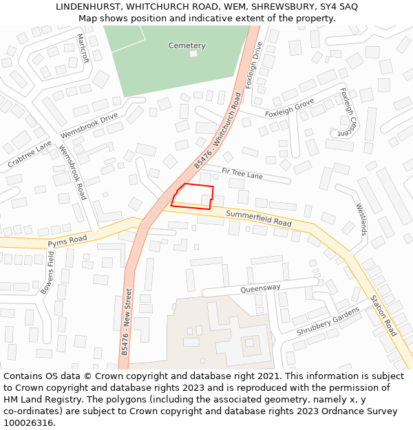 LINDENHURST, WHITCHURCH ROAD, WEM, SHREWSBURY, SY4 5AQ: Location map and indicative extent of plot